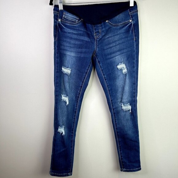Maternity dark wash distressed jeans size small - Picture 1 of 9